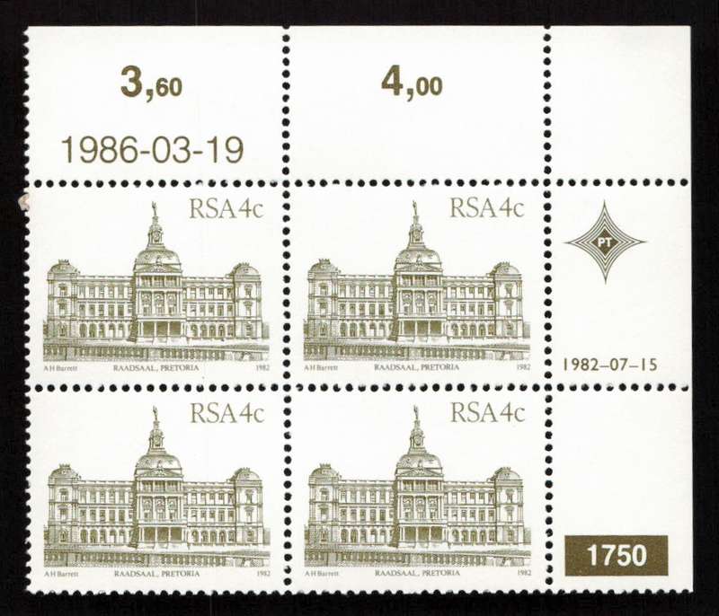 RSA 1986/03/19 4th Definitive Issue South African Architecture 4c Plate 1750
