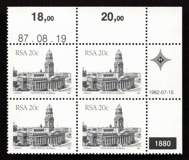 RSA 1987/08/19 4th Definitive Issue South African Architecture 20c Plate 1880
