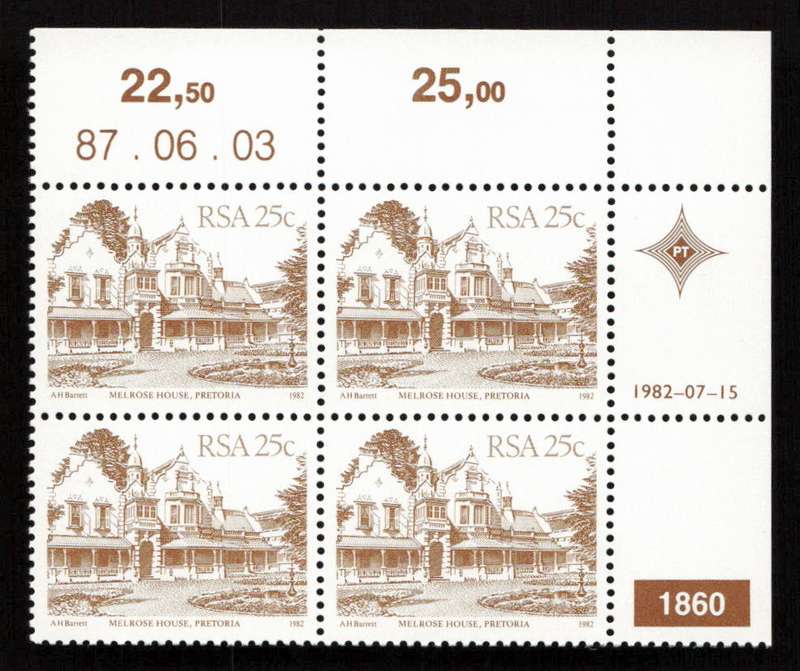 RSA 1987/06/03 4th Definitive Issue South African Architecture 25c Plate 1860