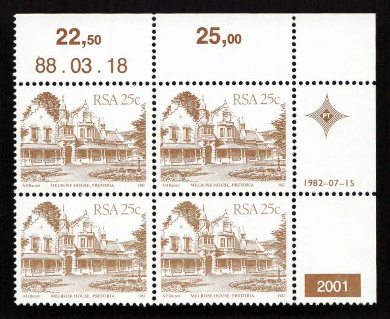 RSA 1988/03/18 4th Definitive Issue South African Architecture 25c Plate 2001