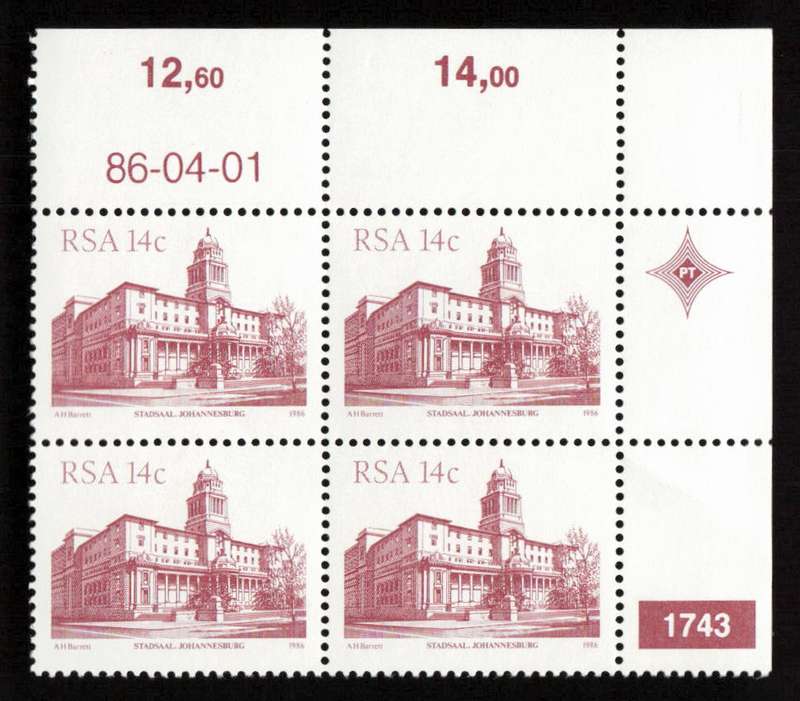RSA 1986/04/01 4th Definitive Issue South African Architecture 14c Plate 1743