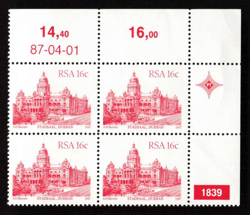 RSA 1987/04/01 4th Definitive Issue South African Architecture 16c Plate 1839