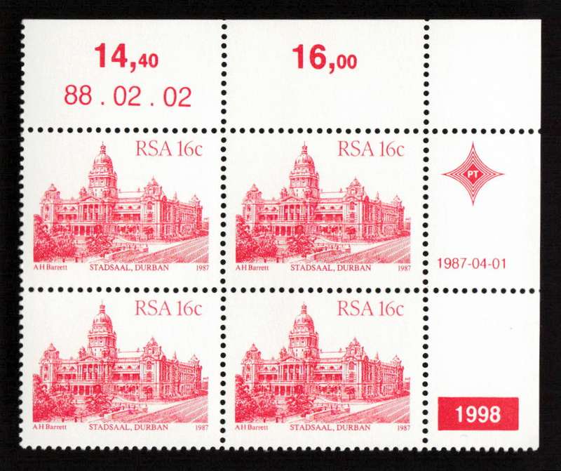 RSA 1988/02/02 4th Definitive Issue South African Architecture 16c Plate 1998