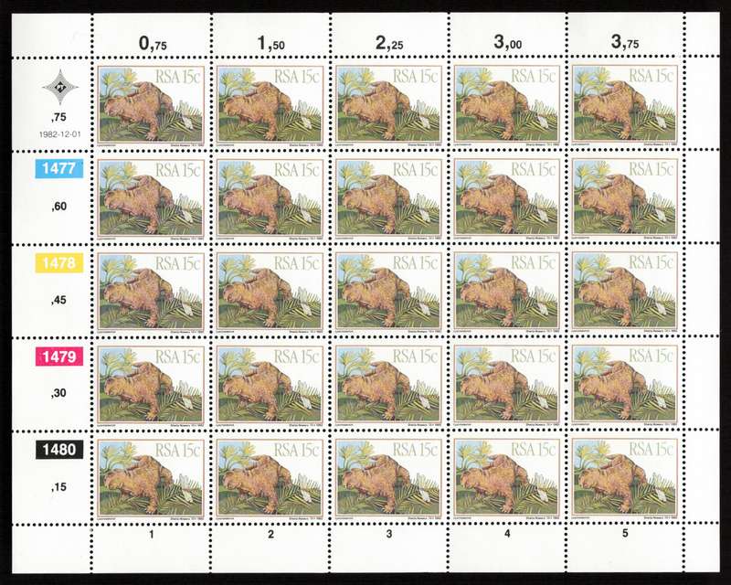 RSA 1982/12/01 Prehistoric Animals Control Blocks Set *Complete sheets