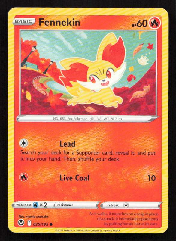 2020 Pokemon/Nintendo/Creatures/Game Freak SWSH12: Silver Tempest #025/195 Fennekin