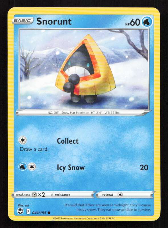 2020 Pokemon/Nintendo/Creatures/Game Freak SWSH12: Silver Tempest #041/195 Snorunt