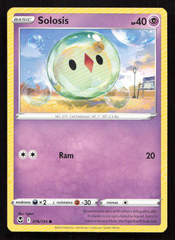 2020 Pokemon/Nintendo/Creatures/Game Freak SWSH12: Silver Tempest #076/195 Solosis