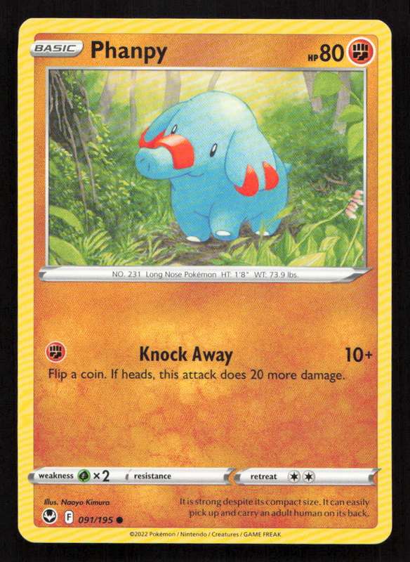 2020 Pokemon/Nintendo/Creatures/Game Freak SWSH12: Silver Tempest #091/195 Phanpy