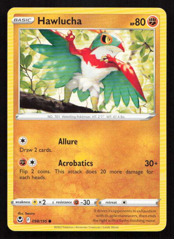 2020 Pokemon/Nintendo/Creatures/Game Freak SWSH12: Silver Tempest #098/195 Hawlucha