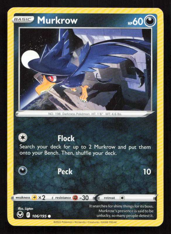 2020 Pokemon/Nintendo/Creatures/Game Freak SWSH12: Silver Tempest #106/195 Murkrow