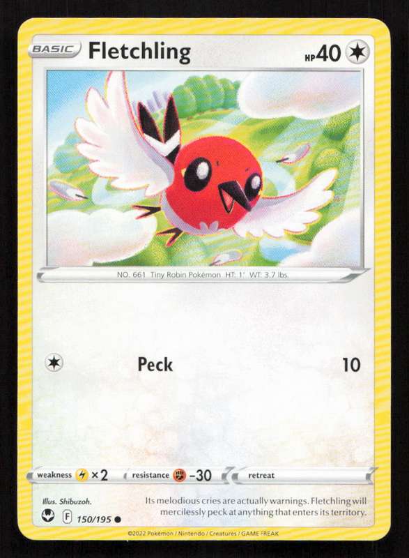2020 Pokemon/Nintendo/Creatures/Game Freak SWSH12: Silver Tempest #150/195 Fletchling
