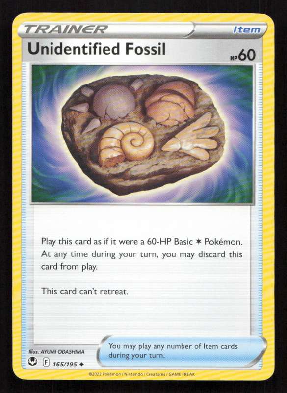2020 Pokemon/Nintendo/Creatures/Game Freak SWSH12: Silver Tempest #165/195 Unidentified Fossil