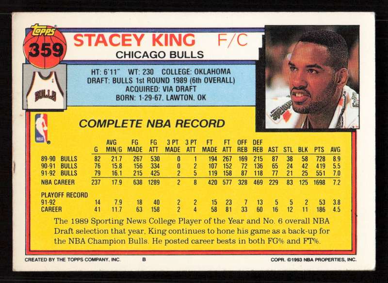 1992-93 Topps #359 Stacey King
