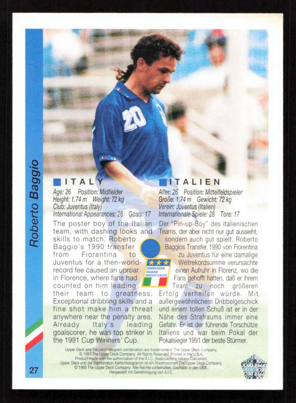 1993 Upper Deck World Cup Preview (Italia) #27 Roberto Baggio