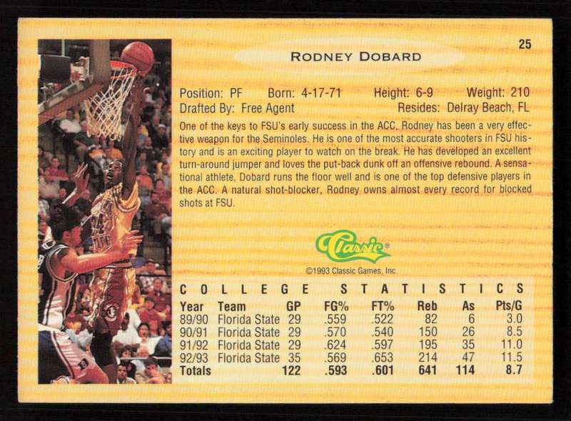 1993 Classic Draft Picks #25 Rodney Dobard
