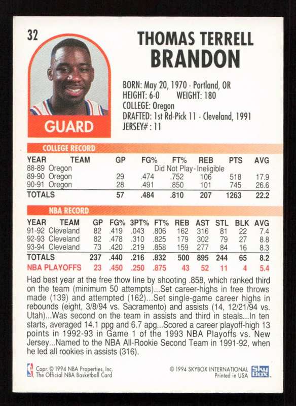 1994-95 Hoops #32 Terrell Brandon
