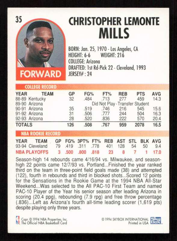 1994-95 Hoops #35 Chris Mills