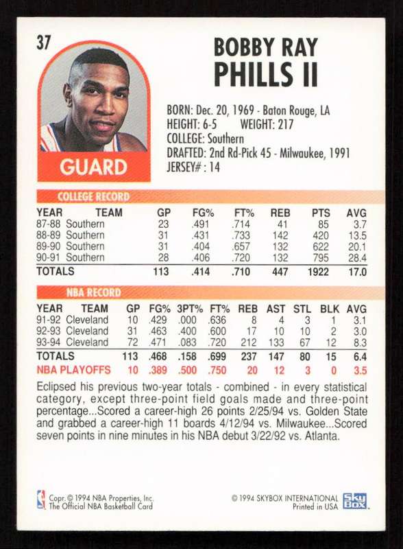 1994-95 Hoops #37 Bobby Phills