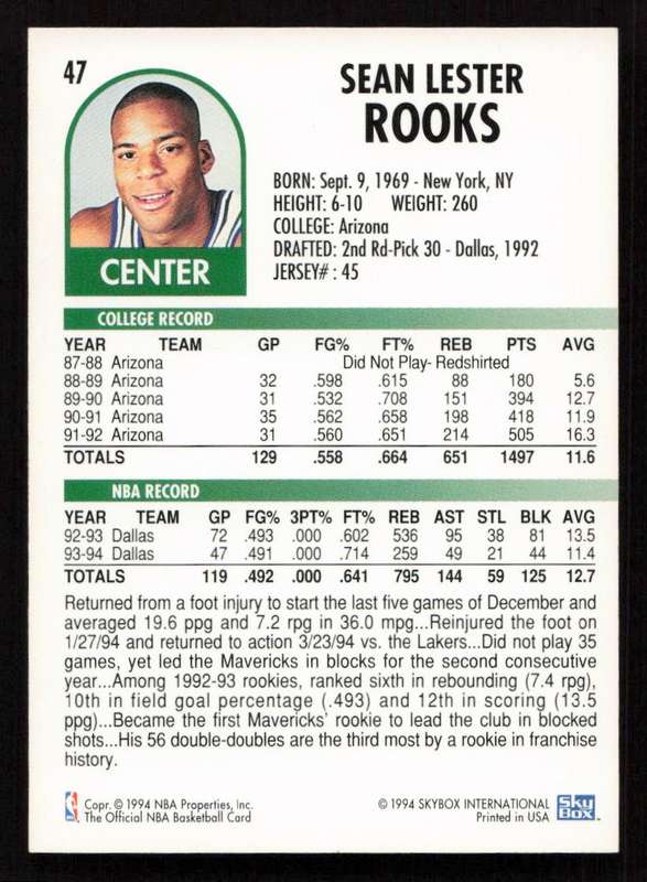 1994-95 Hoops #47 Sean Rooks