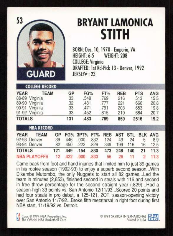 1994-95 Hoops #53 Bryant Stith