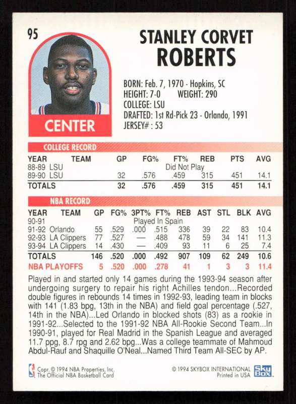 1994-95 Hoops #95 Stanley Roberts