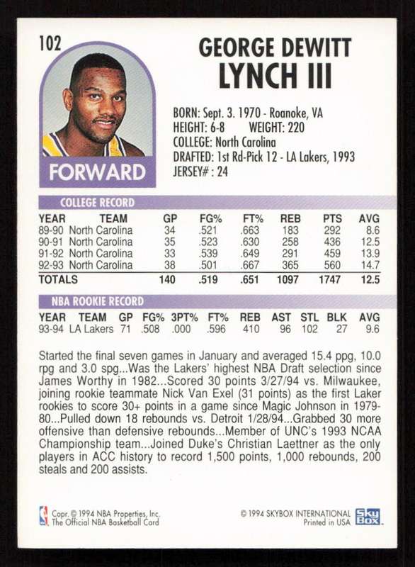 1994-95 Hoops #102 George Lynch