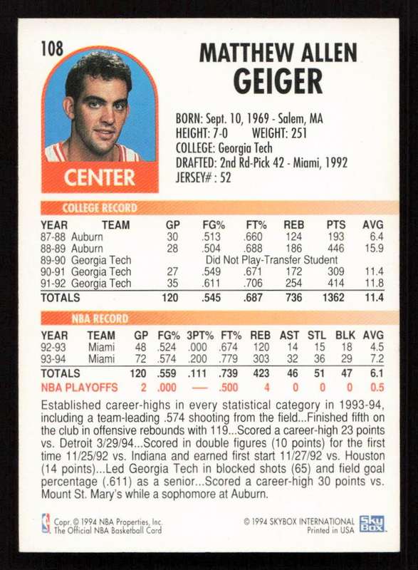 1994-95 Hoops #108 Matt Geiger