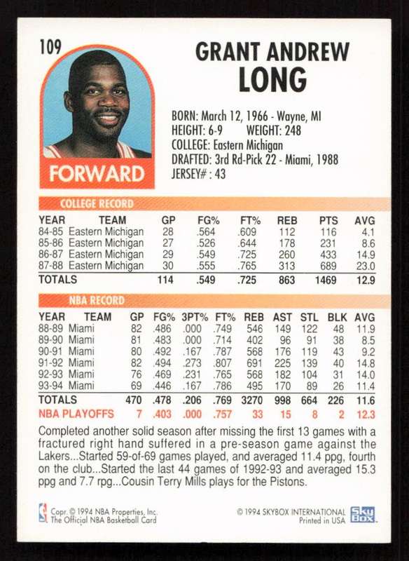 1994-95 Hoops #109 Grant Long