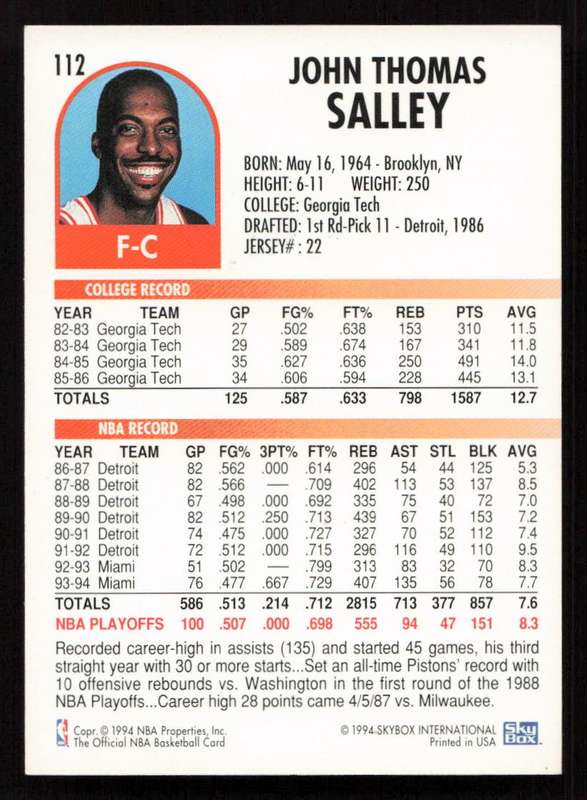 1994-95 Hoops #112 John Salley