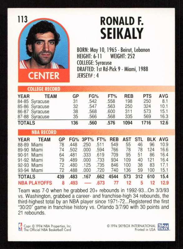 1994-95 Hoops #113 Rony Seikaly