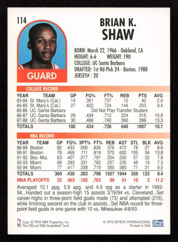 1994-95 Hoops #114 Brian Shaw