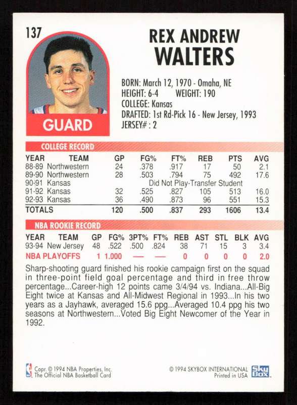 1994-95 Hoops #137 Rex Walters