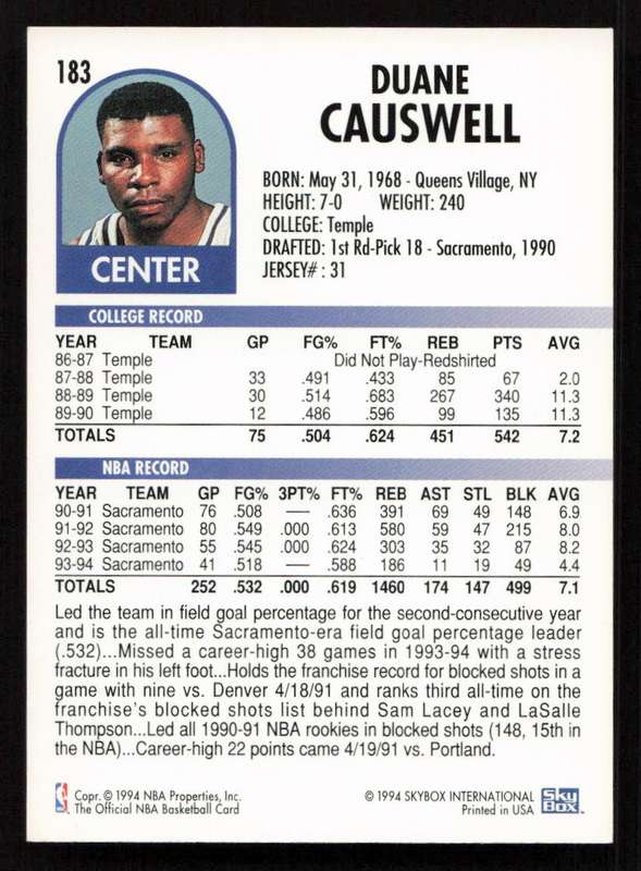 1994-95 Hoops #183 Duane Causwell