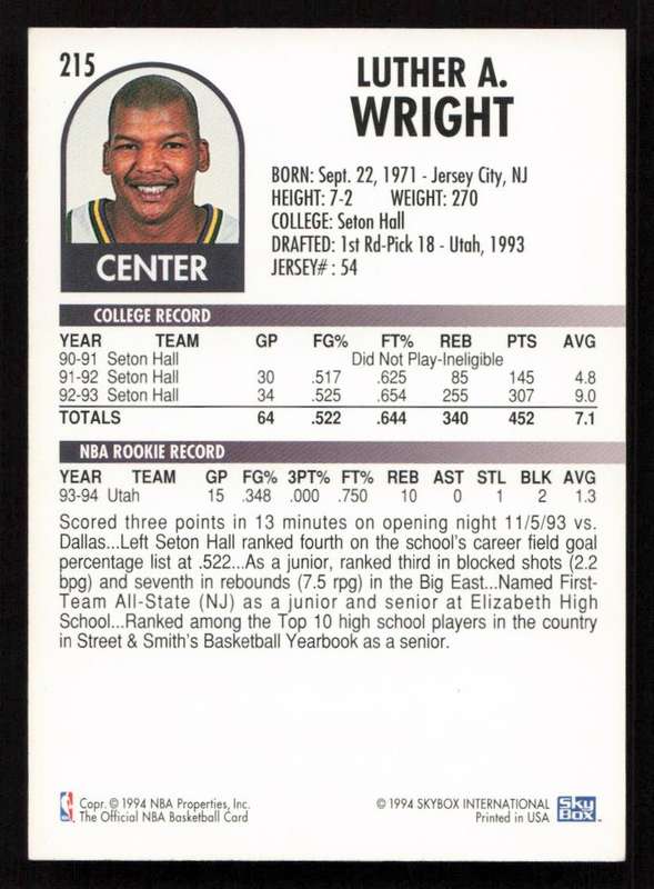1994-95 Hoops #215 Luther Wright