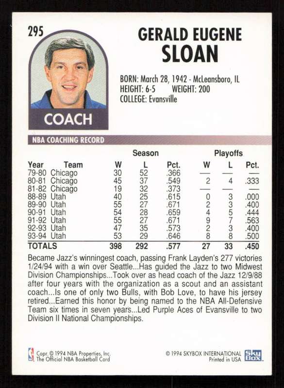 1994-95 Hoops #295 Jerry Sloan