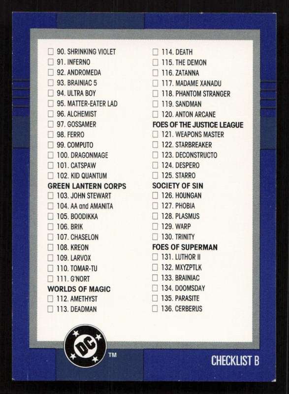 1993 SkyBox DC Comics Checklist B Card 150