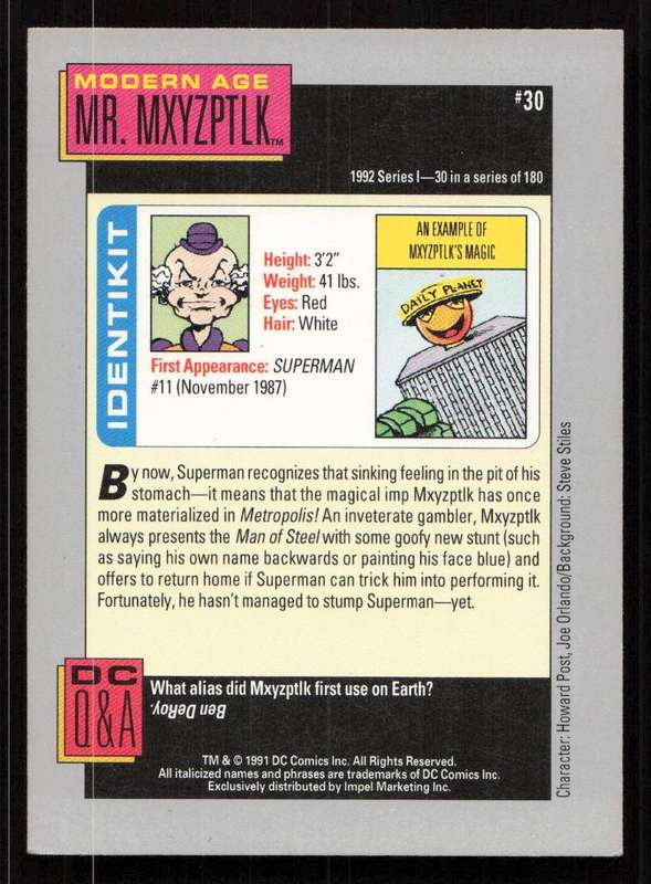 1992 Series 1 - DC Comics Modern Age Mr. MXYZPTLK Card 30
