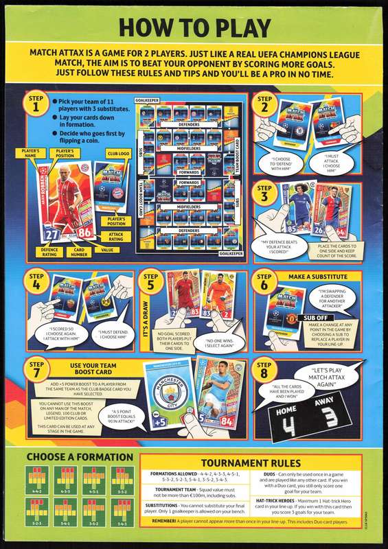 Topps Match Attax UEFA Champions League 2017/18 Trading Card Game Board