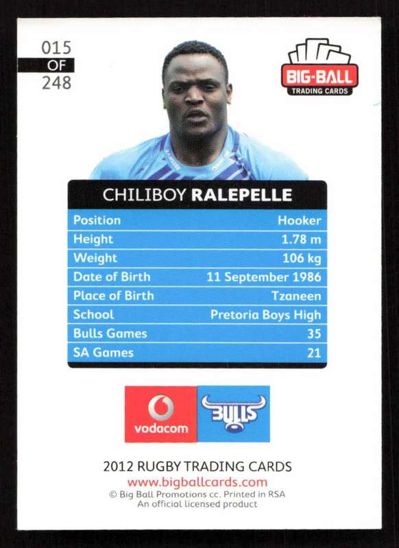 Big Ball 2012 Rugby Trading Card Card 015/248 Chiliboy Ralepelle