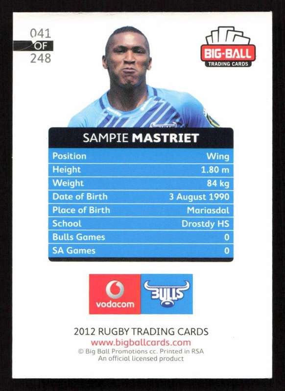 Big Ball 2012 Rugby Trading Card Card 041/248 Sampie Mastriet