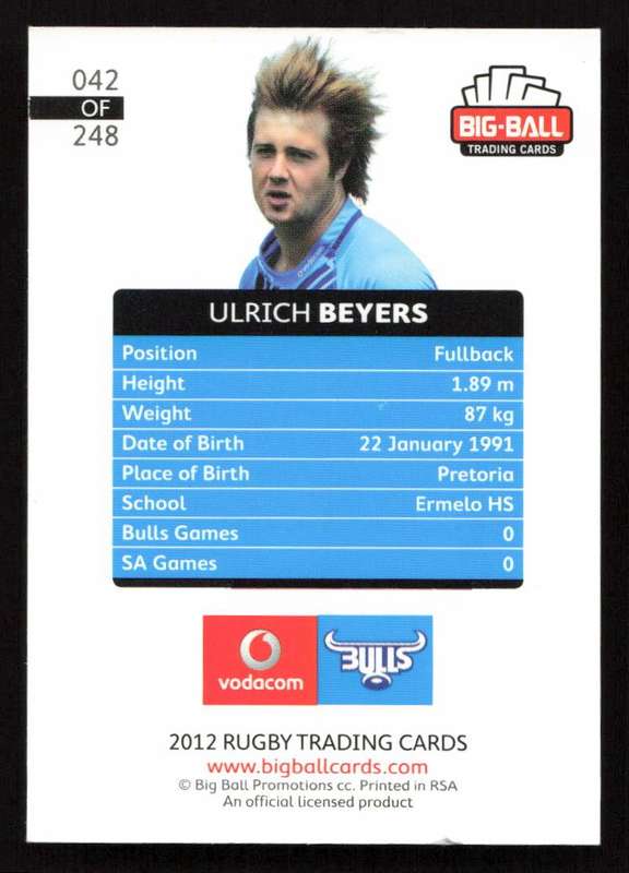 Big Ball 2012 Rugby Trading Card Card 042/248 Ulrich Beyers