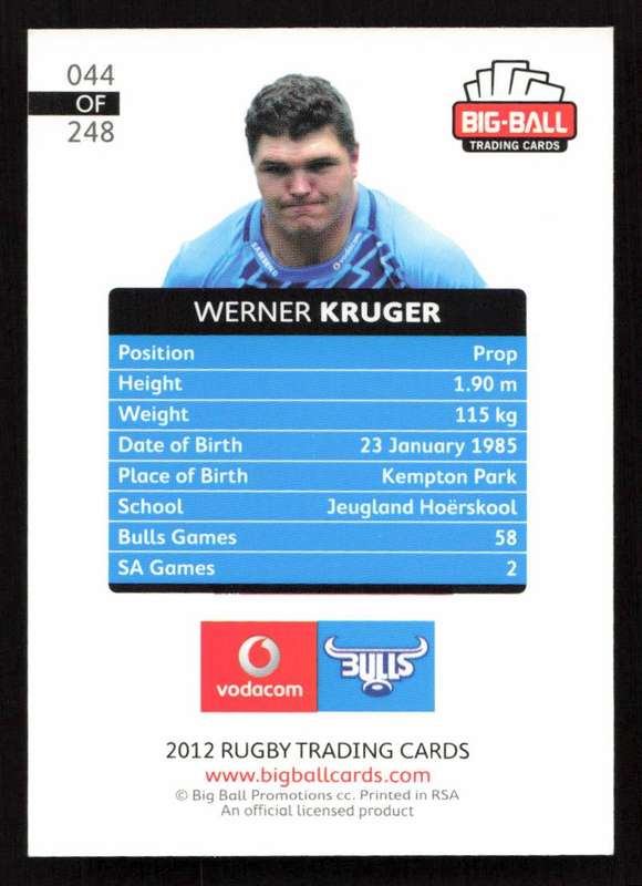 Big Ball 2012 Rugby Trading Card Card 044/248 Werner Kruger