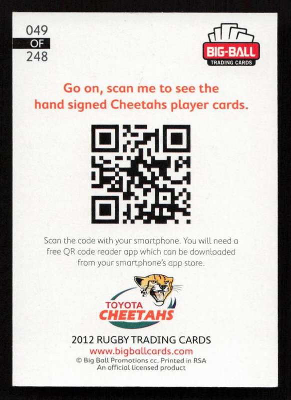 Big Ball 2012 Rugby Trading Card Card 049/248 Toyota Cheetahs