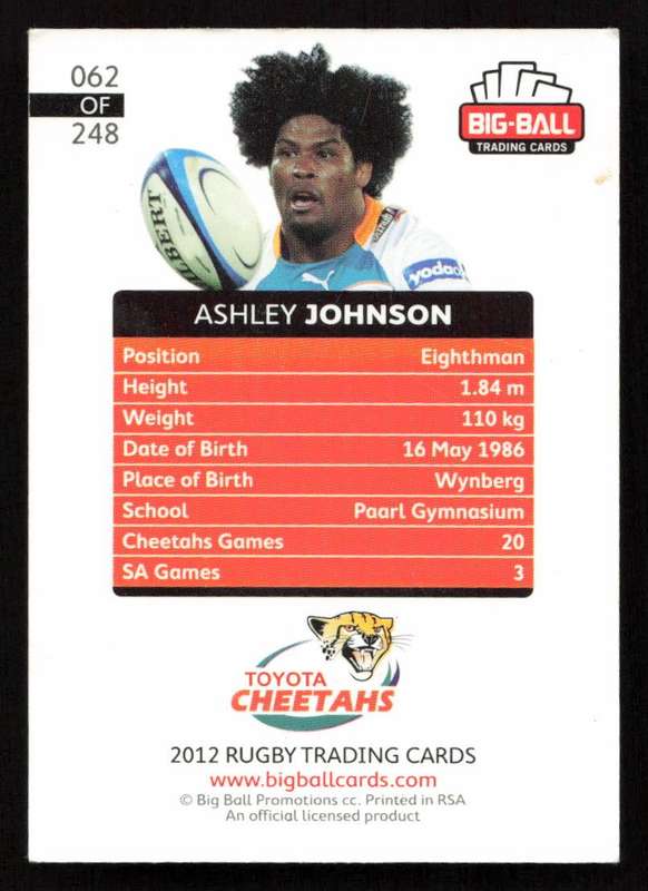 Big Ball 2012 Rugby Trading Card Card 062/248 Ashley Johnson