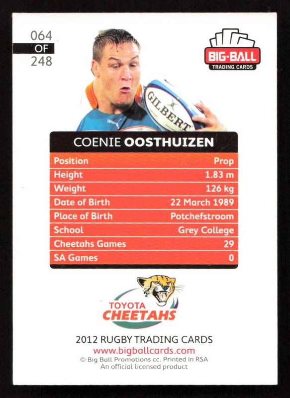 Big Ball 2012 Rugby Trading Card Card 064/248 Coenie Oosthuizen