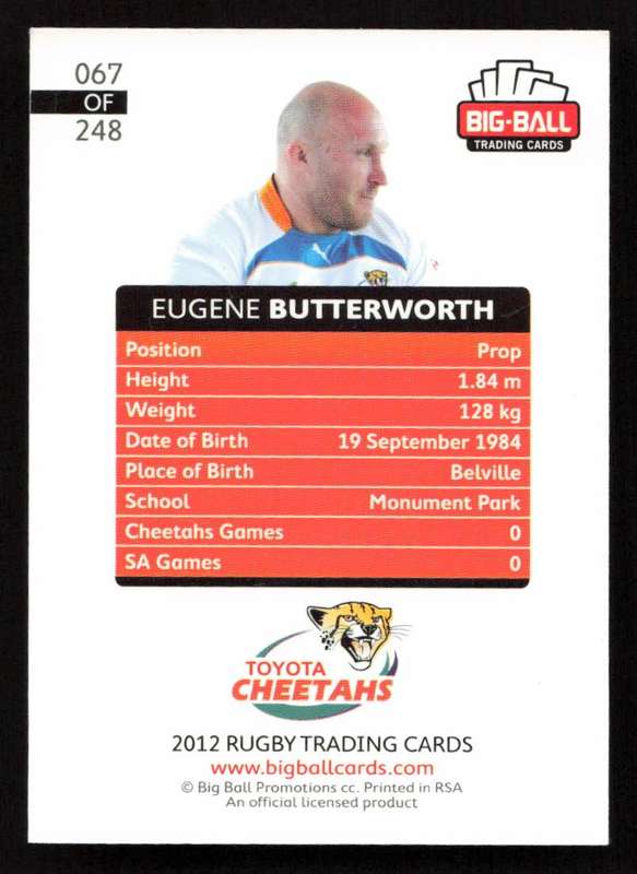 Big Ball 2012 Rugby Trading Card Card 067/248 Eugene Butterworth