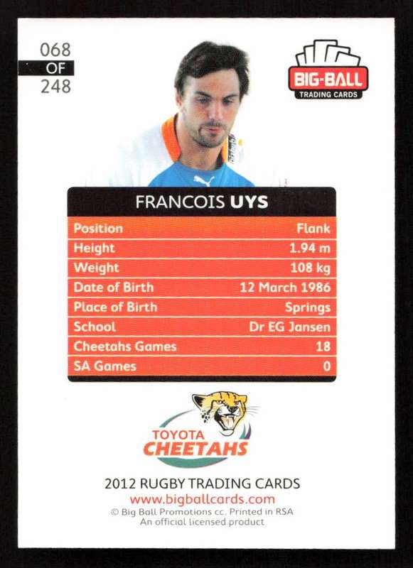 Big Ball 2012 Rugby Trading Card Card 068/248 Francois Uys