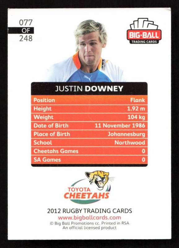 Big Ball 2012 Rugby Trading Card Card 077/248 Justin Downey