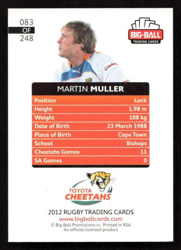 Big Ball 2012 Rugby Trading Card Card 083/248 Martin Muller