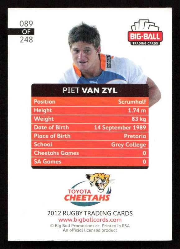 Big Ball 2012 Rugby Trading Card Card 089/248 Piet van Zyl